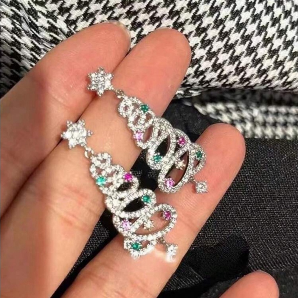 1pair Colorful Micro-Paved Cubic Zirconia Christmas earrings